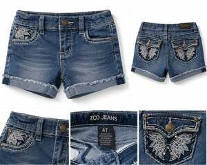 Zco Jeans Toddler Girls Embroidered Wing Pocket Raw Hem Denim Shorts, Size 4T